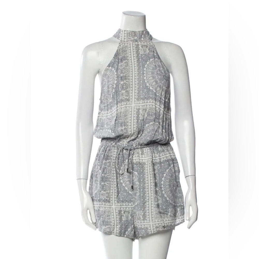 Zimmermann‎ Printed Halterneck Patterned Romper Silver Blue /White Sz. 1